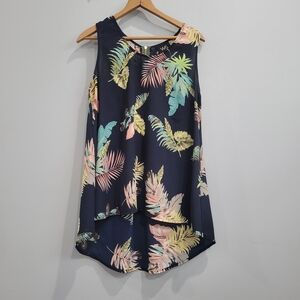 W5 Women's Blue Tropical Sleeveless Rear Accent Zipper Hi Lo Blouse Size Medium